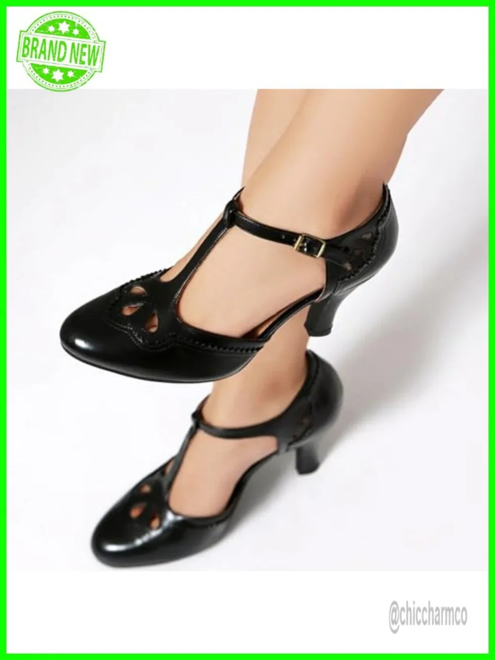 Vintage Mary Jane Oxford Heels Retro Wingtip Pumps 1950s